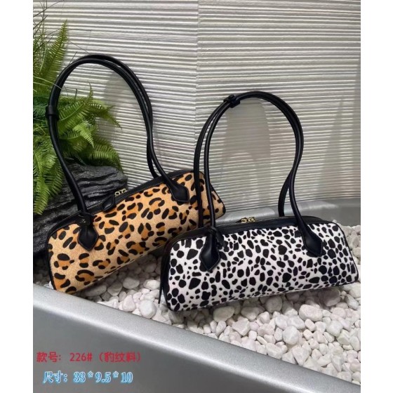 ALY豹纹腊肠包新款麂皮磨砂皮法棍包真皮单肩腋下包-5838