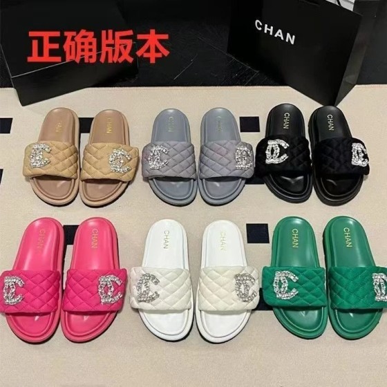 XNE水钻扣菱格拖鞋厚底新款圆头交叉面包一字凉拖-5219
