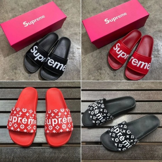Sup8REME拖鞋时尚居家黑红软底防滑一字沙滩凉拖-6022